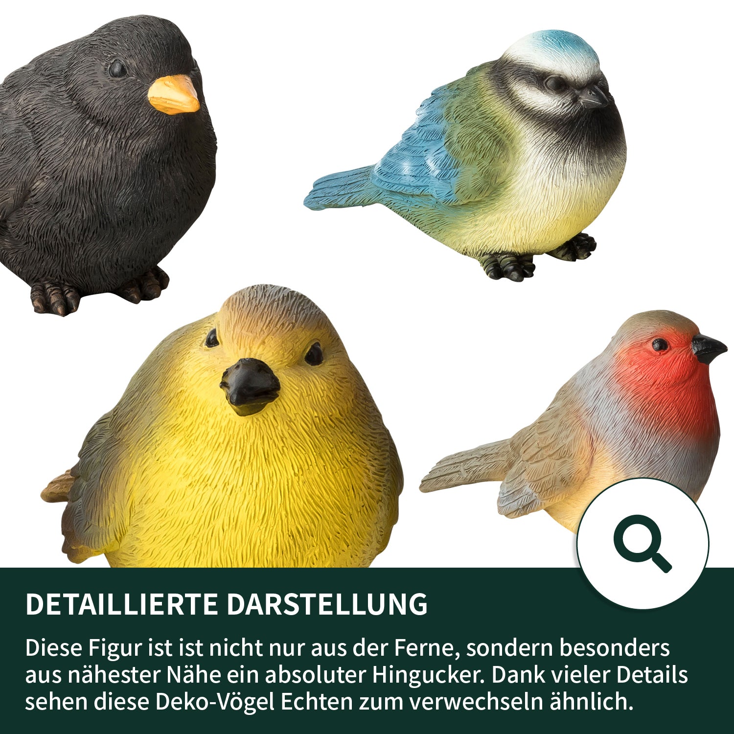 Detailreiche Gartenfiguren Vögel